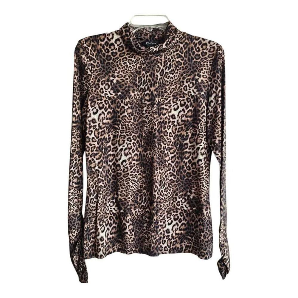 St. John Animal Leopard Print Mock Turtleneck Top M